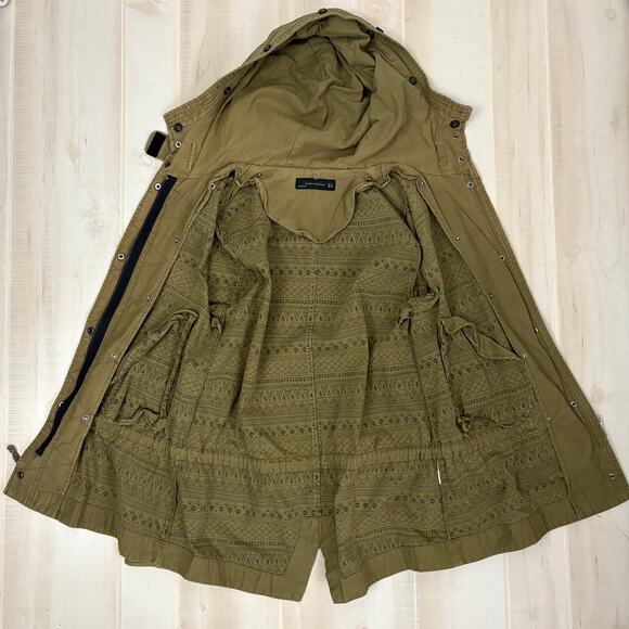 Zara Woman Khaki Utility Anorak Jacket Hooded Drawstring Waist Size M Field Coat - Picture 10 of 12